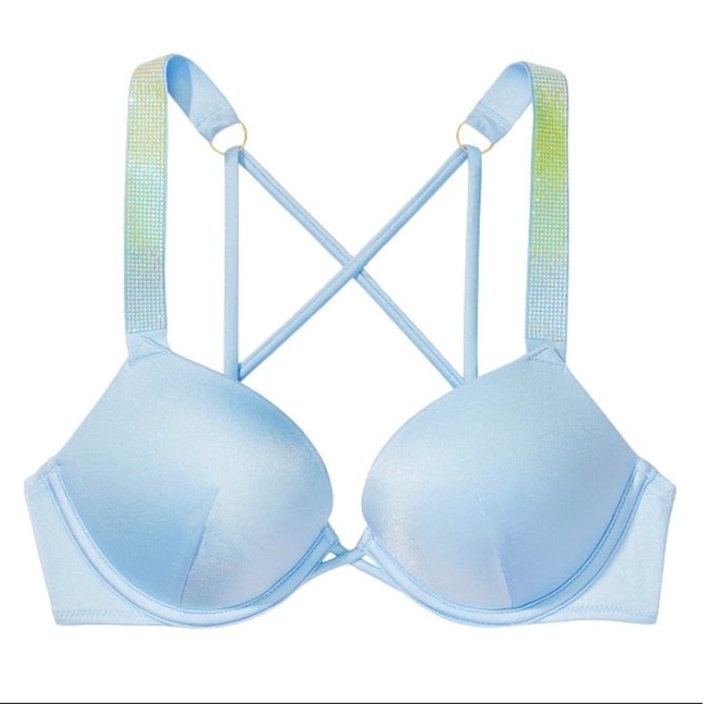 32B‎ Swim Top SHINE STRAP BOMBSHELL ADD 2 CUPS SWIM TOP LOGO CRYSTALS Blue